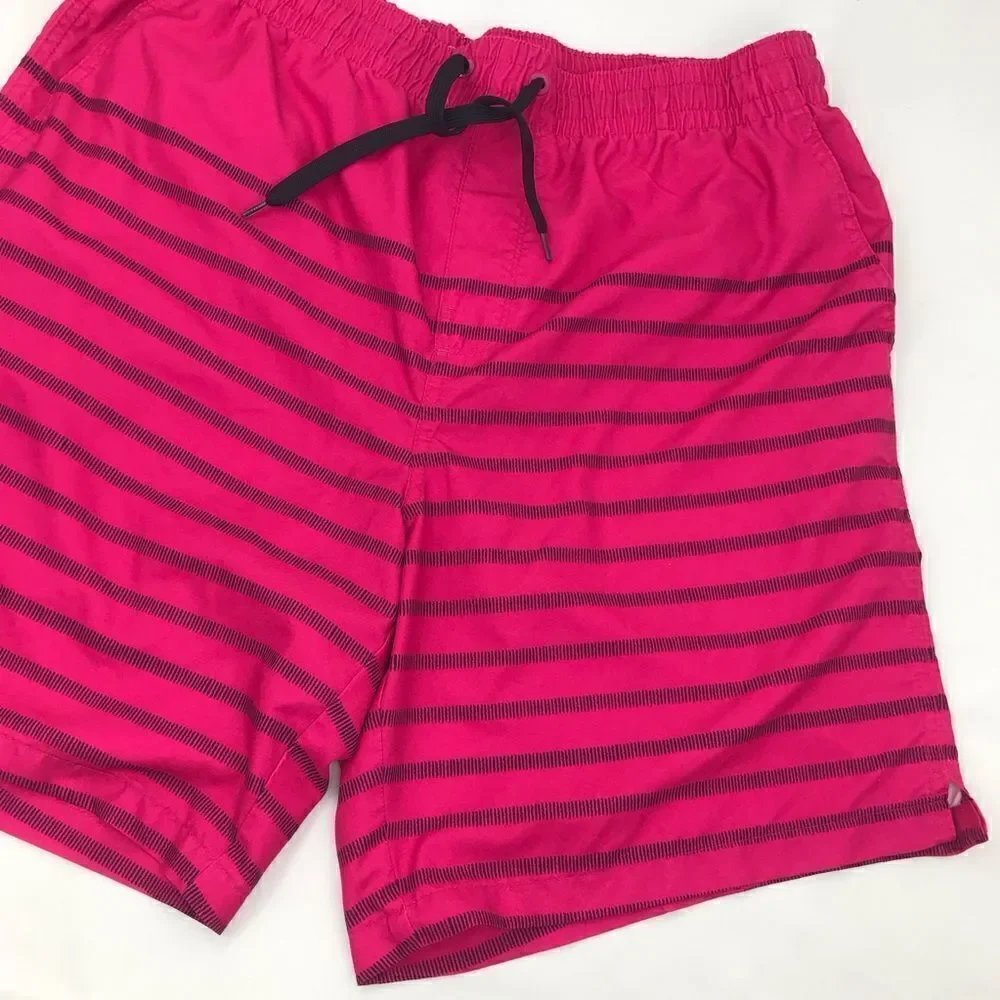 Ad Hoc Bright Pink Black Stripe Swim Trunks